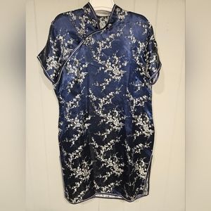 Women Mini Qipao Dress Chinese Silky Cheongsam Evening Party Gown/Top 40" Long